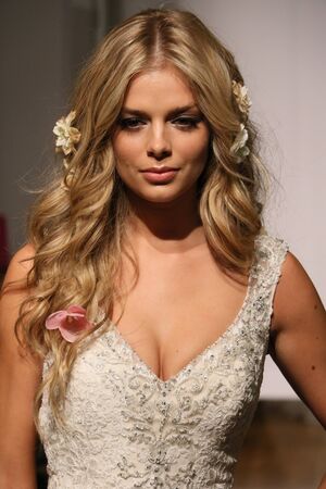 NEW YORK, NY - OCTOBER 11: A model walks at Mori Lee Bridals Fall/Winter 2016 Runway Show at The Metropolitan pavilion on October 11, 2015 in NYC.のeditorial素材