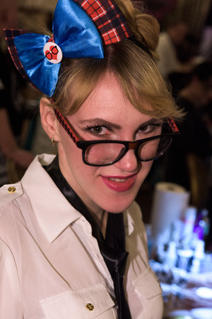 NEW YORK, NY - OCTOBER 31: Guests in mascarade costumes posing at The Fashion Party during Halloween event at the Vermillon NYC club on October 31, 2015 in New York City.のeditorial素材