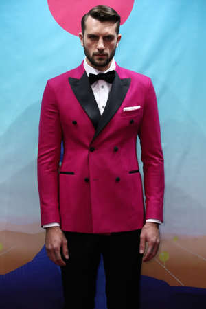 NEW YORK, NY - FEBRUARY 01: A model walks the runway at the Stephen F fashion show during New York Fashion Week Men's Fall/Winter 2016 on February 1, 2016 in New York City.のeditorial素材