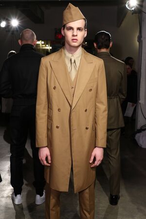 NEW YORK, NY - FEBRUARY 01: Models pose at the Hvrminn Presentation during New York Fashion Week Men's Fall/Winter 2016 at Industria Superstudio on February 1, 2016 in New York City.のeditorial素材