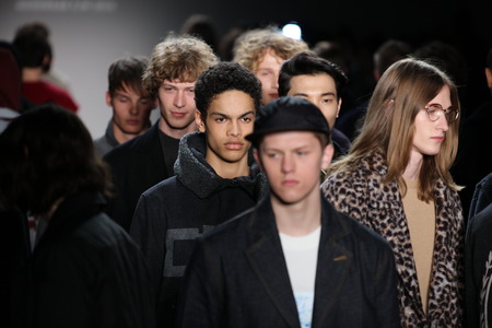 NEW YORK, NY - FEBRUARY 01: Models walk the runway finale at Concept Korea's Ordinary People 2016 F/W Collection during New York Fashion Week Men's Fall/Winter 2016 at Pier 59 Studios on February 1, 2016 in New York City.のeditorial素材