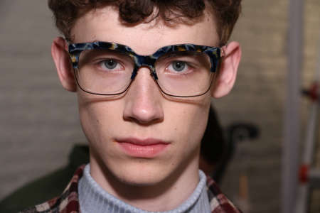 NEW YORK, NY - FEBRUARY 01: A model poses backstage during Lucio Castro's Presentation at New York Fashion Week Men's Fall/Winter 2016 at Industria Superstudio on February 1, 2016 in New York City.のeditorial素材