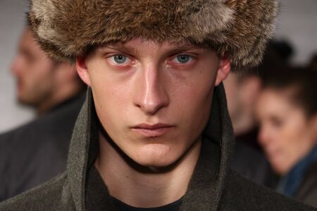 NEW YORK, NY - FEBRUARY 01: A model poses at the Hvrminn Presentation during New York Fashion Week Men's Fall/Winter 2016 at Industria Superstudio on February 1, 2016 in New York City.のeditorial素材