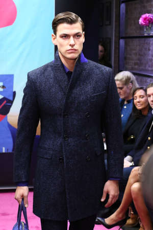 NEW YORK, NY - FEBRUARY 01: A model walks the runway at the Stephen F fashion show during New York Fashion Week Men's Fall/Winter 2016 on February 1, 2016 in New York City.のeditorial素材