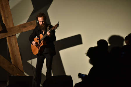 NEW YORK, NY - FEBRUARY 03: Music performance on the runway at the Billy Reid fashion show during...
