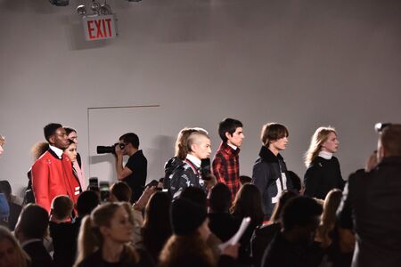 NEW YORK, NY - FEBRUARY 03:  Models walk the runway at Tim Coppens fashion show during the New York Fashion Week Men's Fall/Winter 2016 at Skylight at Clarkson Sq on February 3, 2016 in NYCのeditorial素材