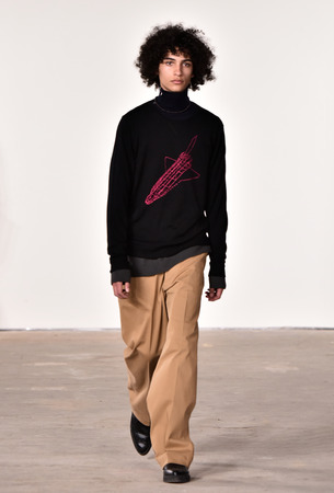 NEW YORK, NY - FEBRUARY 03: A model walks the runway at Tim Coppens fashion show during the New York Fashion Week Men's Fall/Winter 2016 at Skylight at Clarkson Sq on February 3, 2016 in NYCのeditorial素材