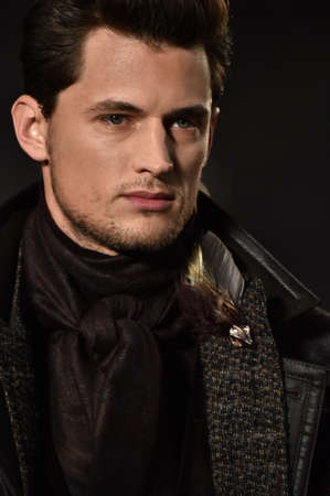 NEW YORK, NY - FEBRUARY 02: A model walks the runway at the Joseph Abboud Runway Show during New York Fashion Week Men's Fall/Winter 2016 on February 2, 2016 in NYC.のeditorial素材