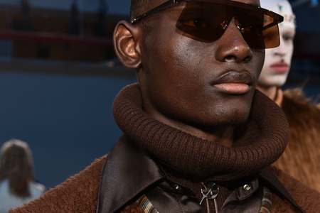 NEW YORK, NY - FEBRUARY 03: A model poses at the Gypsy Sport presentation during New York Fashion Week Men'sFall/Winter 2016 on February 3, 2016 in NYC.のeditorial素材