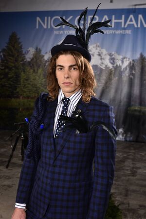 NEW YORK, NY - FEBRUARY 03: A model poses wearing Nick Graham during New York Fashion Week Men's...