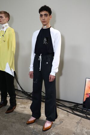 NEW YORK, NY - FEBRUARY 04: A model pose at Devon Halfnight Leflufy's presentation during the New...
