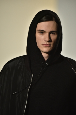 NEW YORK, NY - FEBRUARY 04: A model walks the runway at the Rochambeau Collection during NYFW Men's Fall/Winter 2016 on February 4, 2016 in NYC.のeditorial素材