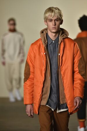 NEW YORK, NY - FEBRUARY 04: A model walks the runway at the Rochambeau Collection during NYFW Men's Fall/Winter 2016 on February 4, 2016 in NYC.のeditorial素材