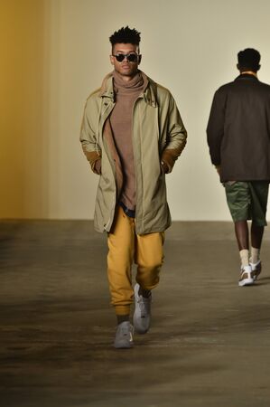NEW YORK, NY - FEBRUARY 04: A model walks the runway at the Rochambeau Collection during NYFW Men's...