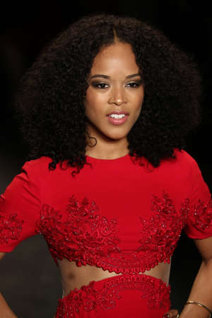 NEW YORK, NY - FEBRUARY 11: Actress Serayah walks the runway at The American Heart Association's Go Red For Women Red Dress Collection 2016 Presented By Macy's on February 11, 2016 in NYC.のeditorial素材