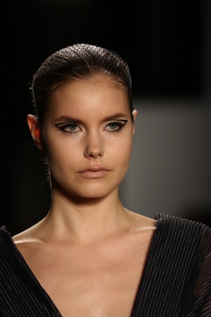 NEW YORK, NY - FEBRUARY 12: A model walks the runway at Pamella Roland fashion show during Fall 2016 New York Fashion Week on February 12, 2016 in NYC.のeditorial素材