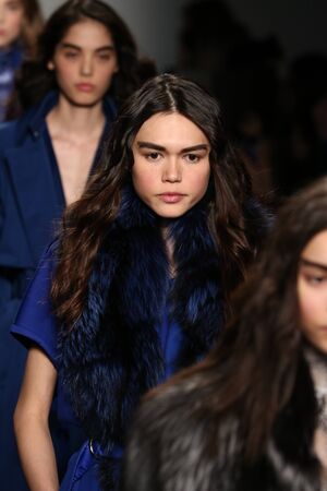 NEW YORK, NY - FEBRUARY 13: Models walk the runway at the LIE SANGBONG Fall-Winter 2016 Collection Show on February 13, 2016 in NYC.のeditorial素材