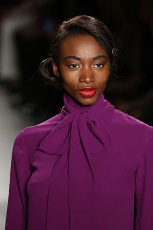 NEW YORK, CA - FEBRUARY 13: A model walks the runway at the Zang Toi Fall 2016 Fashion show during New York Fashion Week on February 13, 2016 in NYC.のeditorial素材