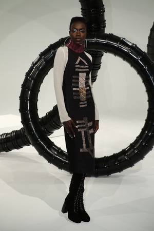 NEW YORK, NY - FEBRUARY 13: Models pose at the Michelle Helene Presentation at Pier 59 on February 13, 2016 in New York City.のeditorial素材