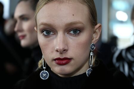 NEW YORK, NY - FEBRUARY 11: Models pose at the Helen Yarmak Int'l Presentation during Fall 2016 New York Fashion Week on February 11, 2016 in New York City.のeditorial素材