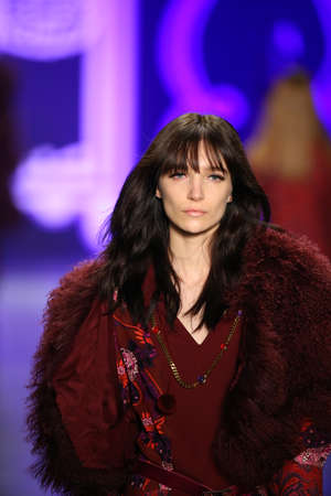 NEW YORK, NY - FEBRUARY 17: A model walks the runway at the Anna Sui Fall 2016 show during New York...