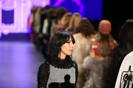 NEW YORK, NY - FEBRUARY 17: Models walk the runway finale at the Anna Sui Fall 2016 show during New York Fashion Week on February 17, 2016 in NYC.のeditorial素材