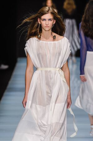 MILAN, ITALY - SEPTEMBER 24: A model walks the runway during the Anteprima fashion show as part of Milan Fashion Week Spring/Summer 2016 on September 24, 2015 in Milan, Italy.のeditorial素材