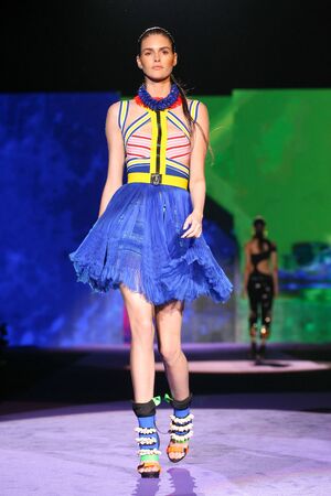 MILAN, ITALY - SEPTEMBER 26: A model walks the runway during the DSquared2 fashion show as part of Milan Fashion Week Spring/Summer 2016 on September 26, 2015 in Milan, Italy.のeditorial素材