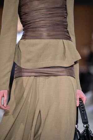 PARIS, FRANCE - MARCH 4: Model Lia Pavlova walks runway at the Loewe show during Paris Fashion Week...