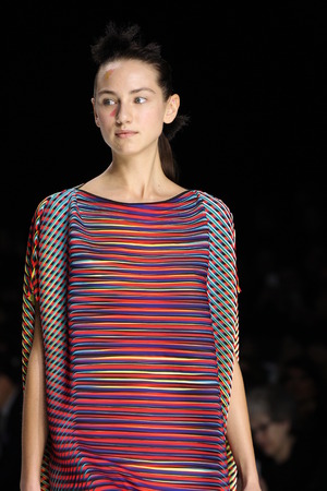 PARIS, FRANCE - MARCH 04: A model walks the runway during the Issey Miyake show as part of the Paris Fashion Week Womenswear Fall/Winter 2016/2017 on March 4, 2016 in Paris, France.のeditorial素材