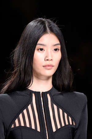 PARIS, FRANCE - MARCH 03: Ming Xi walks the runway during the Balmain show as part of the Paris Fashion Week Womenswear Fall/Winter 2016/2017 on March 3, 2016 in Paris, France.のeditorial素材