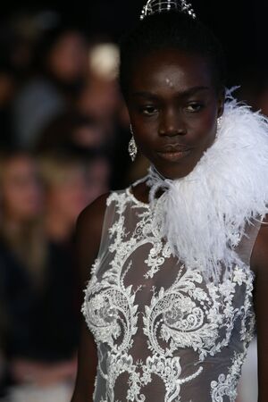 NEW YORK, NY - OCTOBER 10: A model walks the runway during the Alon Livne White Fall/Winter 2016 Couture Bridal Collection runway show on October 10, 2015 in NYC.のeditorial素材