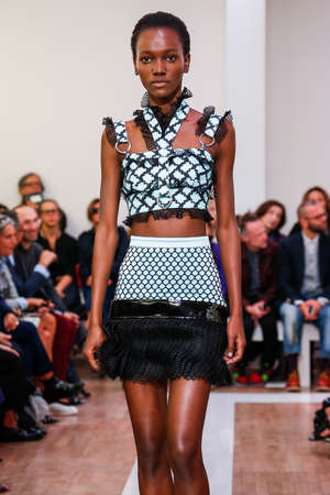 PARIS, FRANCE - OCTOBER 04: A model walks the runway during the Emanuel Ungaro show as part of the Paris Fashion Week Womenswear Spring/Summer 2016 on October 4, 2015 in Paris, France.