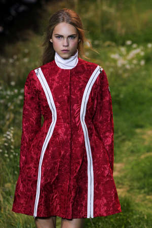 PARIS, FRANCE - OCTOBER 07: A model walks the runway during the Moncler Gamme Rouge show as part of...