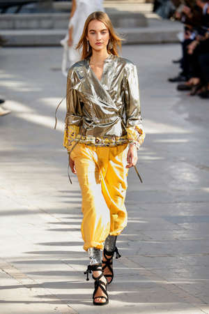 PARIS, FRANCE - OCTOBER 02: A model walks the runway during the Isabel Marant show as part of the...