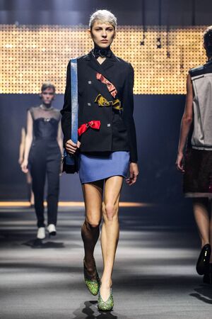 PARIS, FRANCE - OCTOBER 01: A model walks the runway during the Lanvin show as part of the Paris...