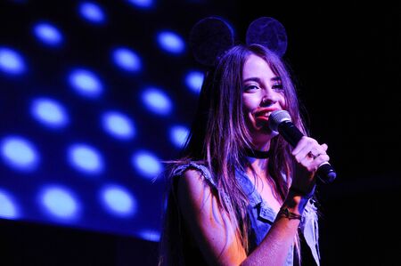 NEW YORK, NY - MAY 12: Russian duet Vremia & Steklo perform on the stage during their Amrerican concert tour at Stage 48 on May 12, 2016 in New York City.のeditorial素材