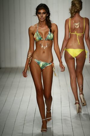MIAMI, FL - JULY 16: A model walks runway in designer swim apparel during the Liliana Montoya fashion show for Miami Swim Week on July 16, 2015のeditorial素材