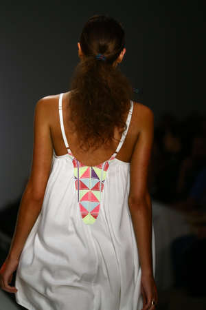 MIAMI, FL - JULY 17: A model walks runway in designer swim apparel during the 6 Shore Road fashion show for Miami Swim Week on July 17, 2015のeditorial素材