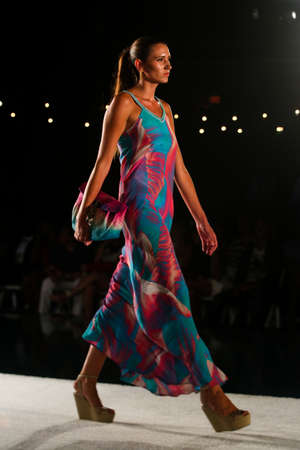 MIAMI, FL - JULY 18: A model walks runway in designer swim apparel during the Caffe Swimwear fashion show at W hotel for Miami Swim Week on July 18, 2015のeditorial素材