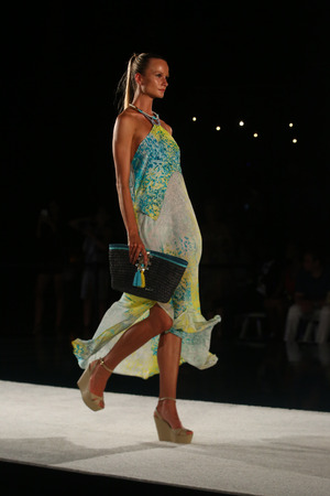 MIAMI, FL - JULY 18: A model walks runway in designer swim apparel during the Caffe Swimwear fashion show at W hotel for Miami Swim Week on July 18, 2015のeditorial素材
