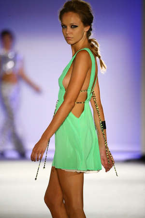 MIAMI, FL - JULY 19: A model walks runway in designer swim apparel during the Indah Swimwear fashion show at W hotel for Miami Swim Week on July 19, 2015のeditorial素材
