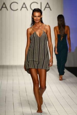 MIAMI, FL - JULY 19: A model walks runway in designer swim apparel during the Acasia Swimwear fashion show at Funkshion Tent for Miami Swim Week on July 19, 2015のeditorial素材
