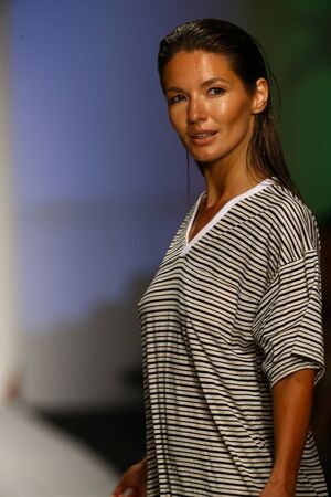 MIAMI, FL - JULY 19: A model walks runway in designer swim apparel during the Acasia Swimwear fashion show at Funkshion Tent for Miami Swim Week on July 19, 2015のeditorial素材