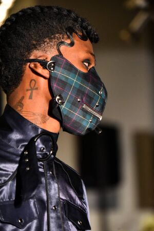 NEW YORK, NY - JANUARY 30: A model walks the runway at the Ryan Charlie Menswear Fall 2017 Collection at the Prince George Gallery on January 30, 2017 in New York City.のeditorial素材