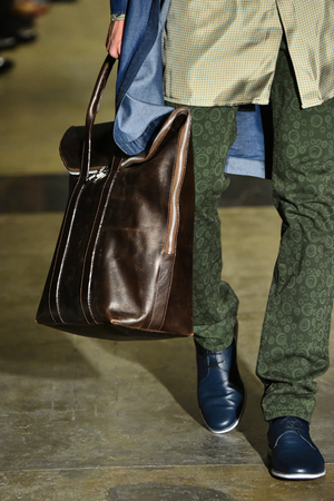 NEW YORK, NY - JANUARY 30: A model walks the runway at the ANTINOO Menswear FALL 2017 Metamorphosis Collection at the Prince George Gallery on January 30, 2017 in New York City.のeditorial素材