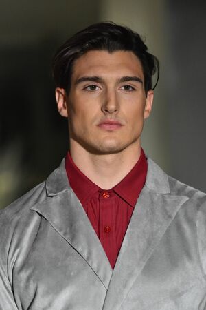 NEW YORK, NY - JANUARY 30: A model walks the runway at the ANTINOO Menswear FALL 2017 Metamorphosis Collection at the Prince George Gallery on January 30, 2017 in New York City.のeditorial素材