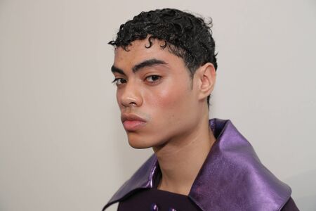 NEW YORK, NY - FEBRUARY 02: A model posing backstage at the Palomo Spain Collection during NYFW: Men's at the Cadillac House on February 2, 2017 in New York City.のeditorial素材