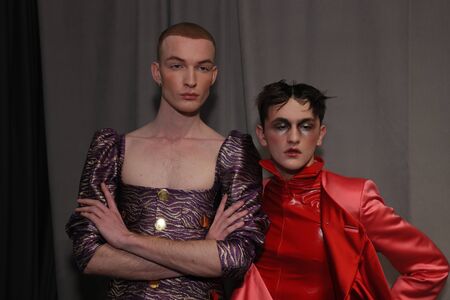 NEW YORK, NY - FEBRUARY 02: A model posing backstage at the Palomo Spain Collection during NYFW: Men's at the Cadillac House on February 2, 2017 in New York City.のeditorial素材