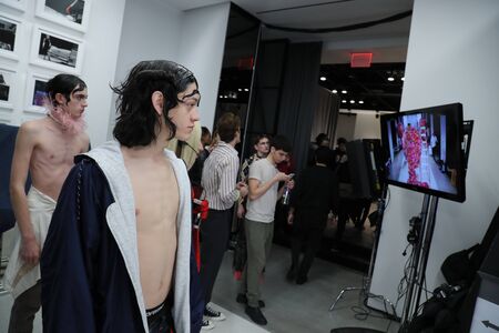 NEW YORK, NY - FEBRUARY 02: A model posing backstage at the Palomo Spain Collection during NYFW: Men's at the Cadillac House on February 2, 2017 in New York City.のeditorial素材